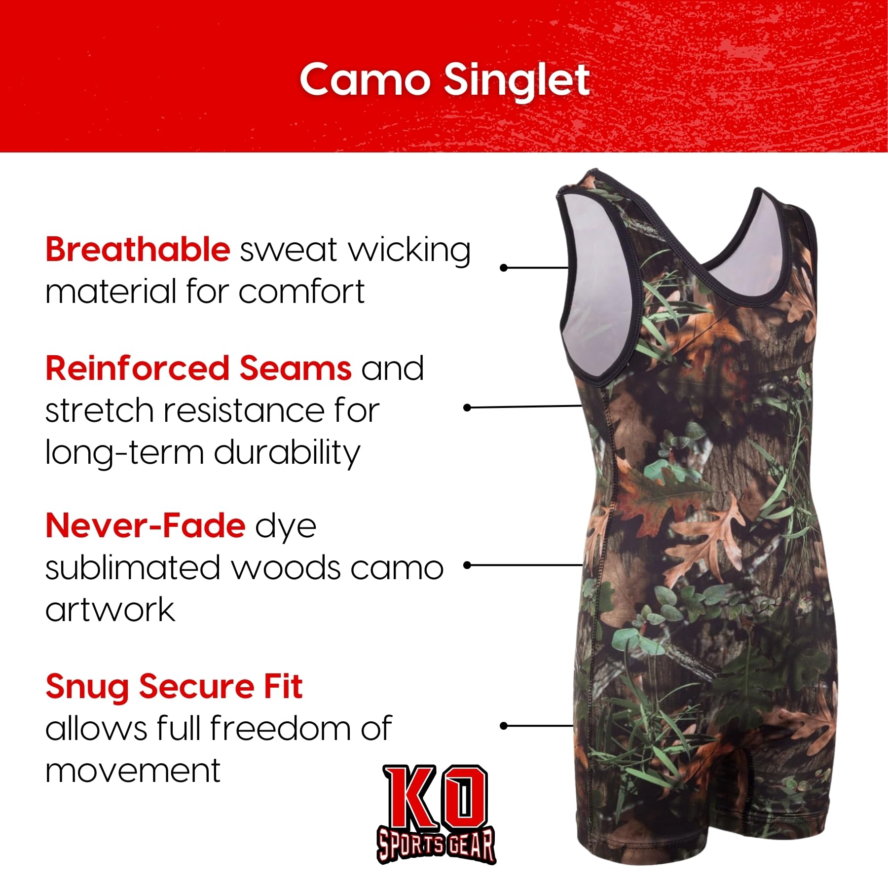Wrestling Singlet by KO Sports Gear: DEEP WOODS CAMO - Image 5