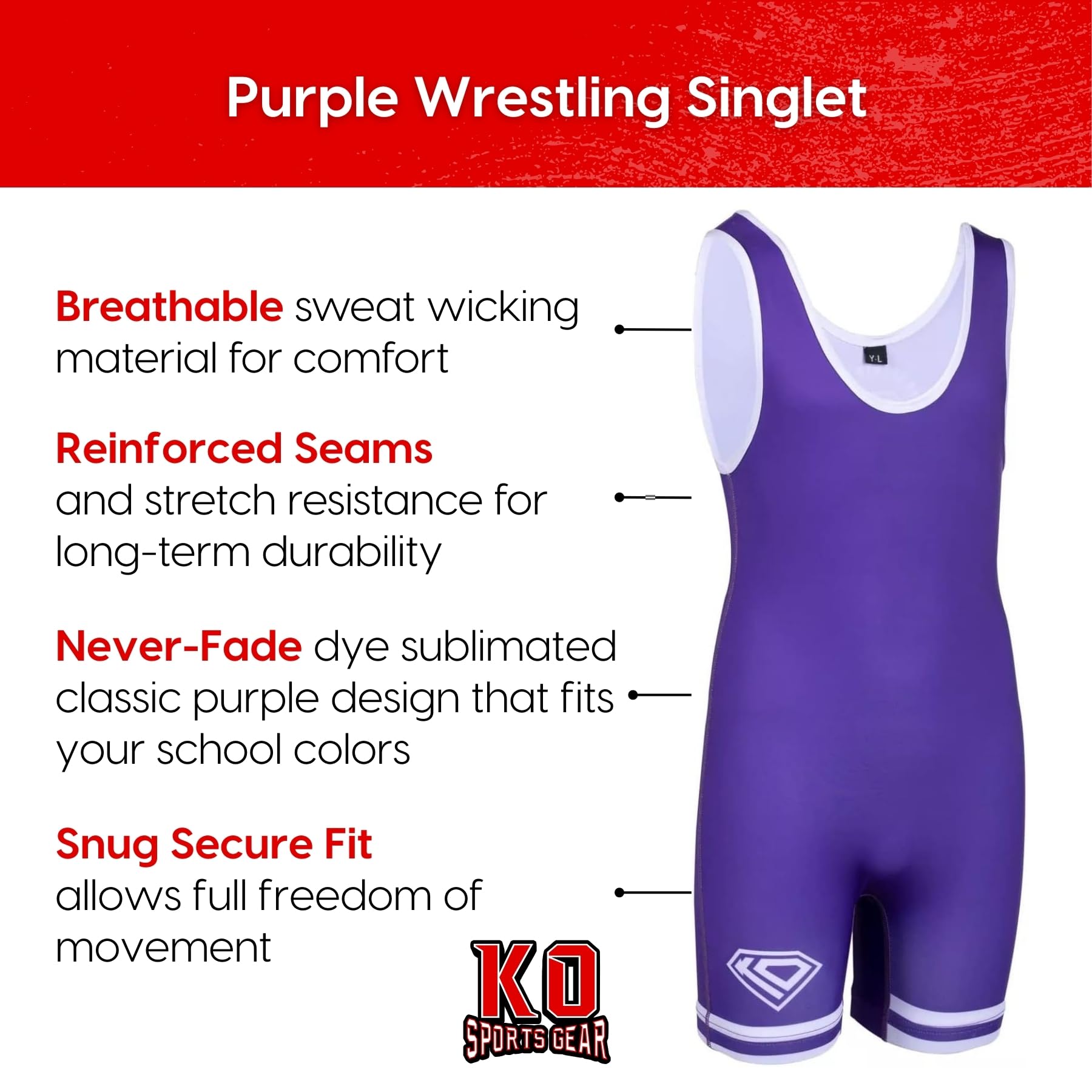Wrestling Singlet by KO Sports Gear: KO CLASSIC – PURPLE - Image 7