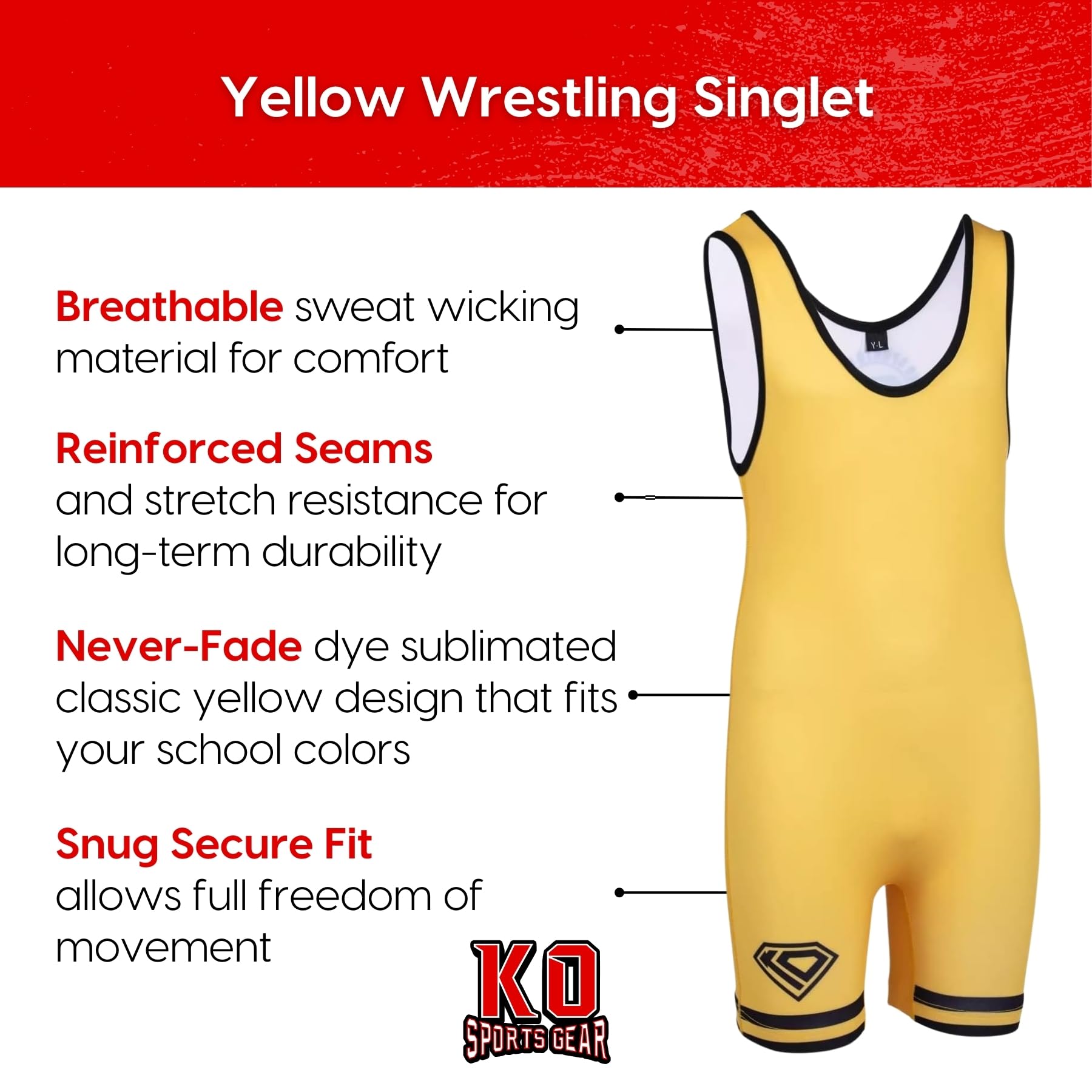 Wrestling Singlet by KO Sports Gear: KO CLASSIC – YELLOW - Image 7