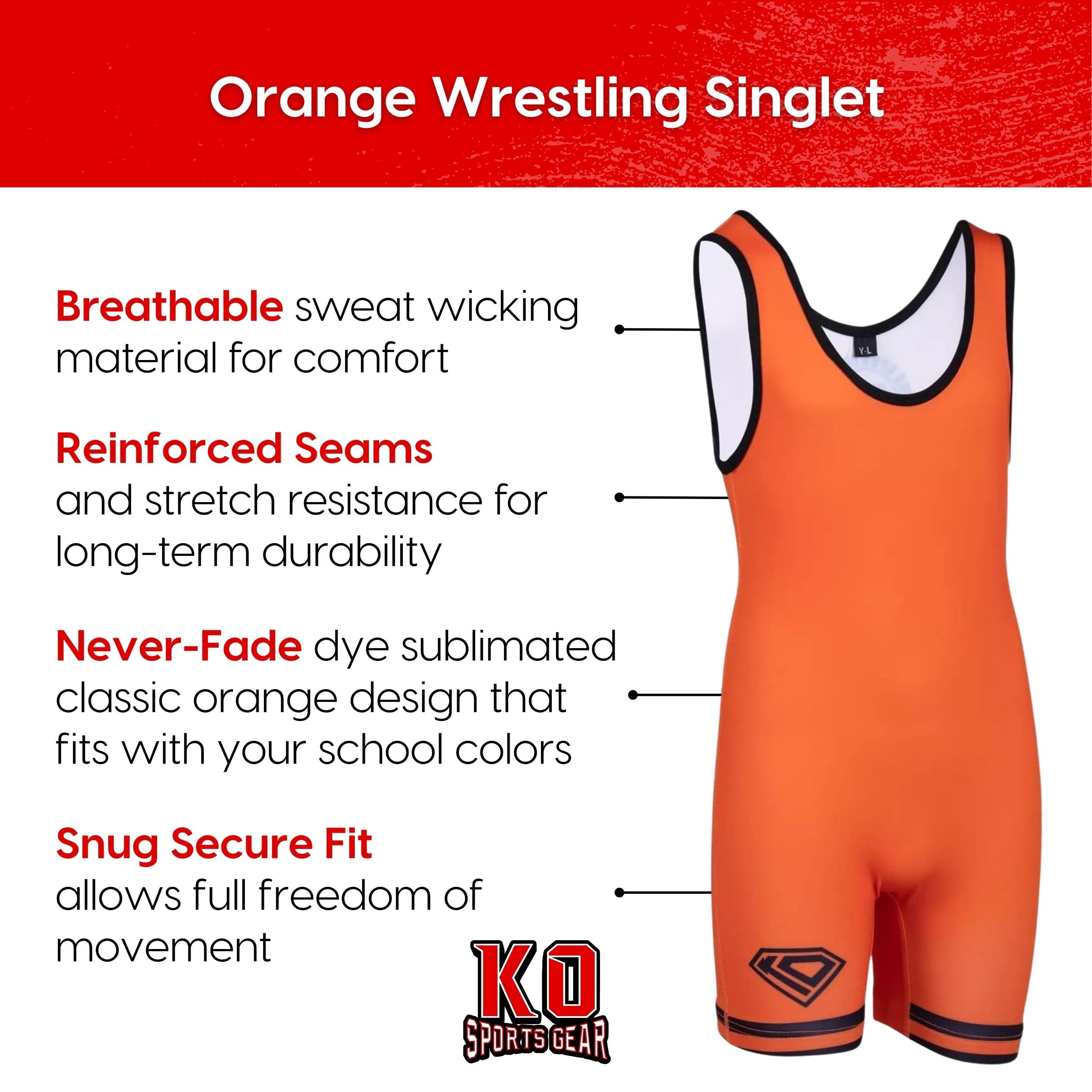 Wrestling Singlet by KO Sports Gear: KO CLASSIC – ORANGE - Image 7