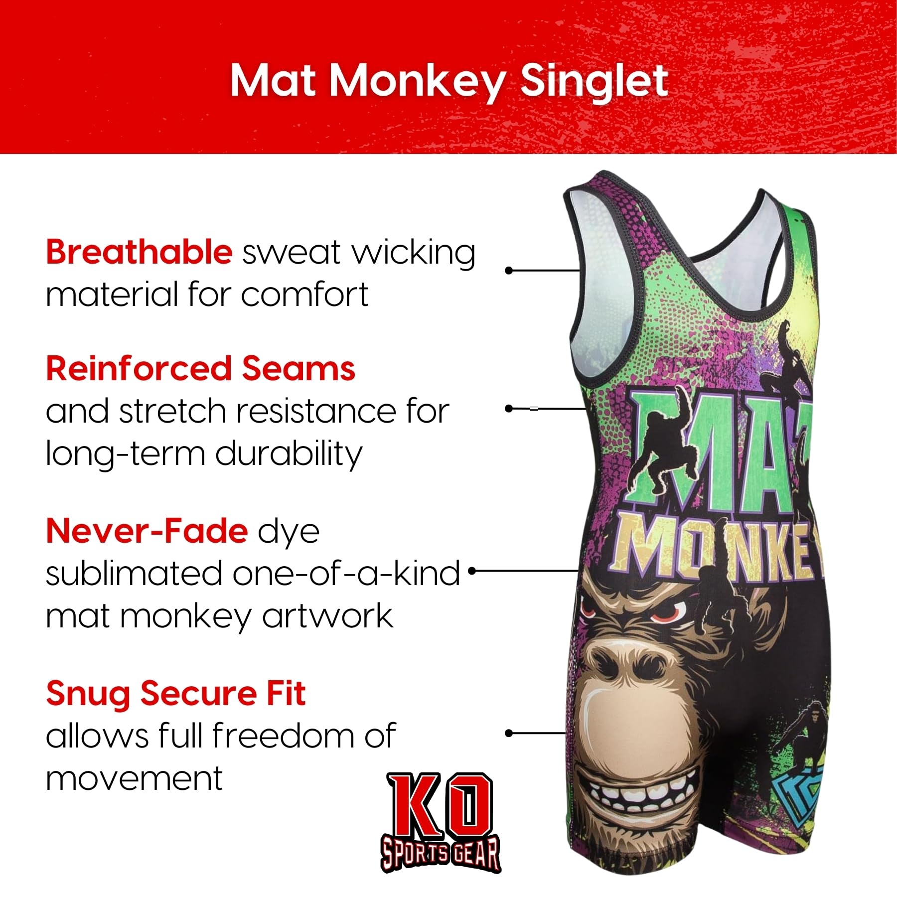 Wrestling Singlet by KO Sports Gear: MAT MONKEY - Image 5