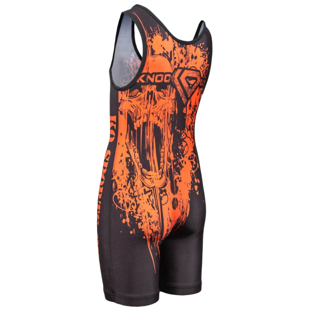 Wrestling Singlet by KO Sports Gear SKULL ORANGE AND BLACK KO
