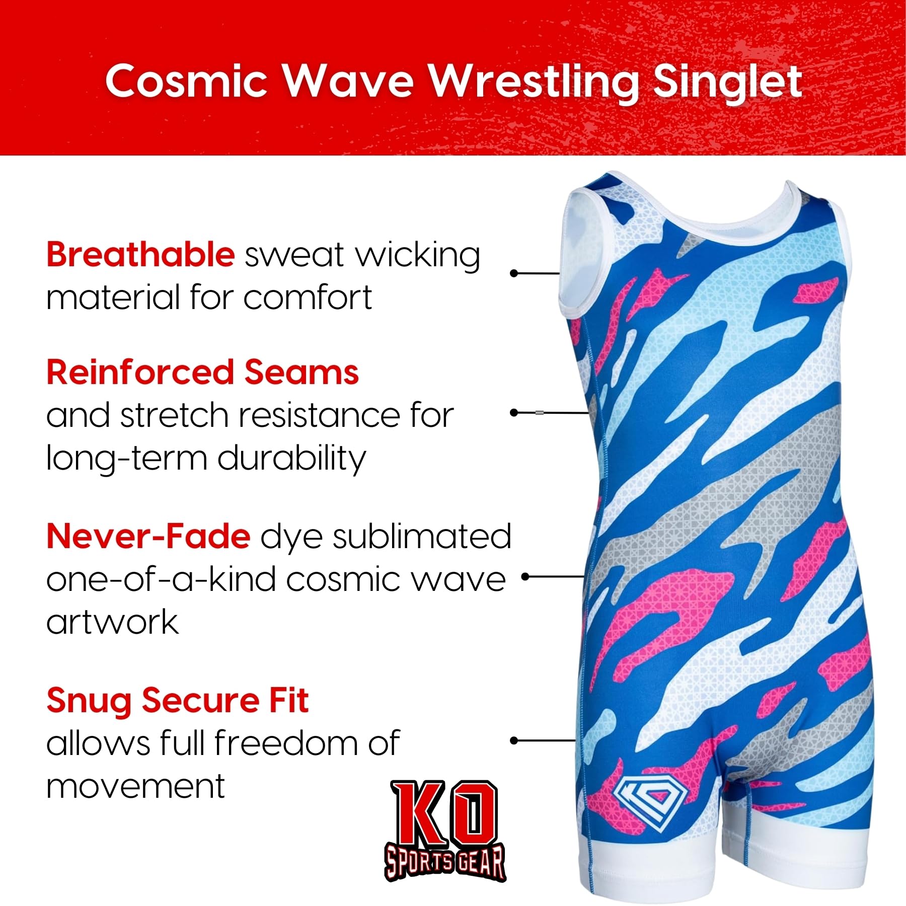 Wrestling Singlet by KO Sports Gear: COSMIC WAVE - Designed by Nora from Mora - Image 8