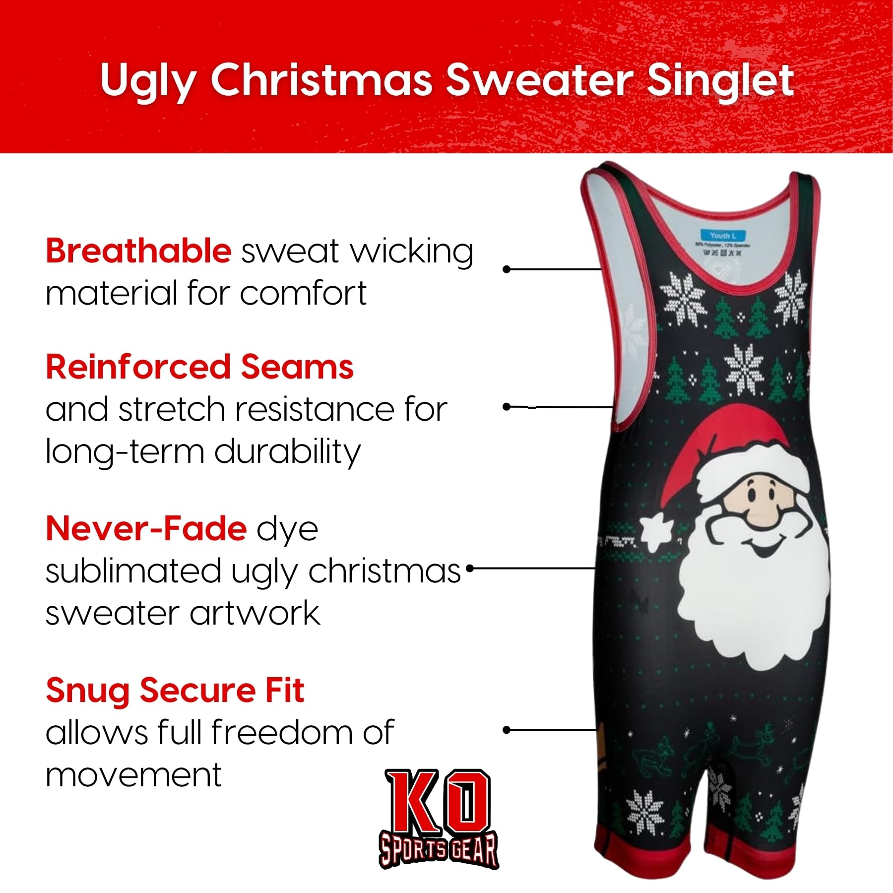 Wrestling Singlet by KO Sports Gear: Christmas - Image 9