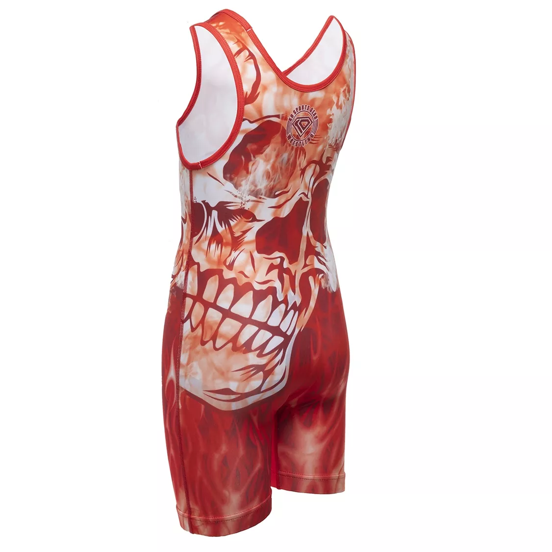 Wrestling Singlet by KO Sports Gear: RED FLAMING SKULL - Image 2