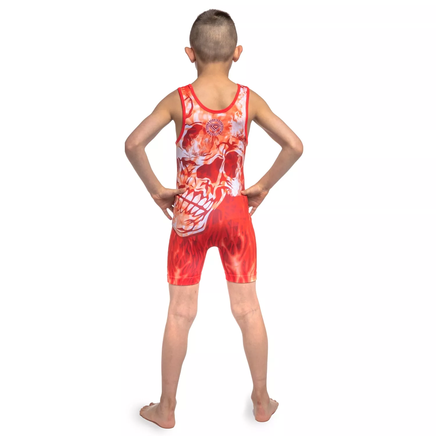 Wrestling Singlet by KO Sports Gear: RED FLAMING SKULL - Image 5