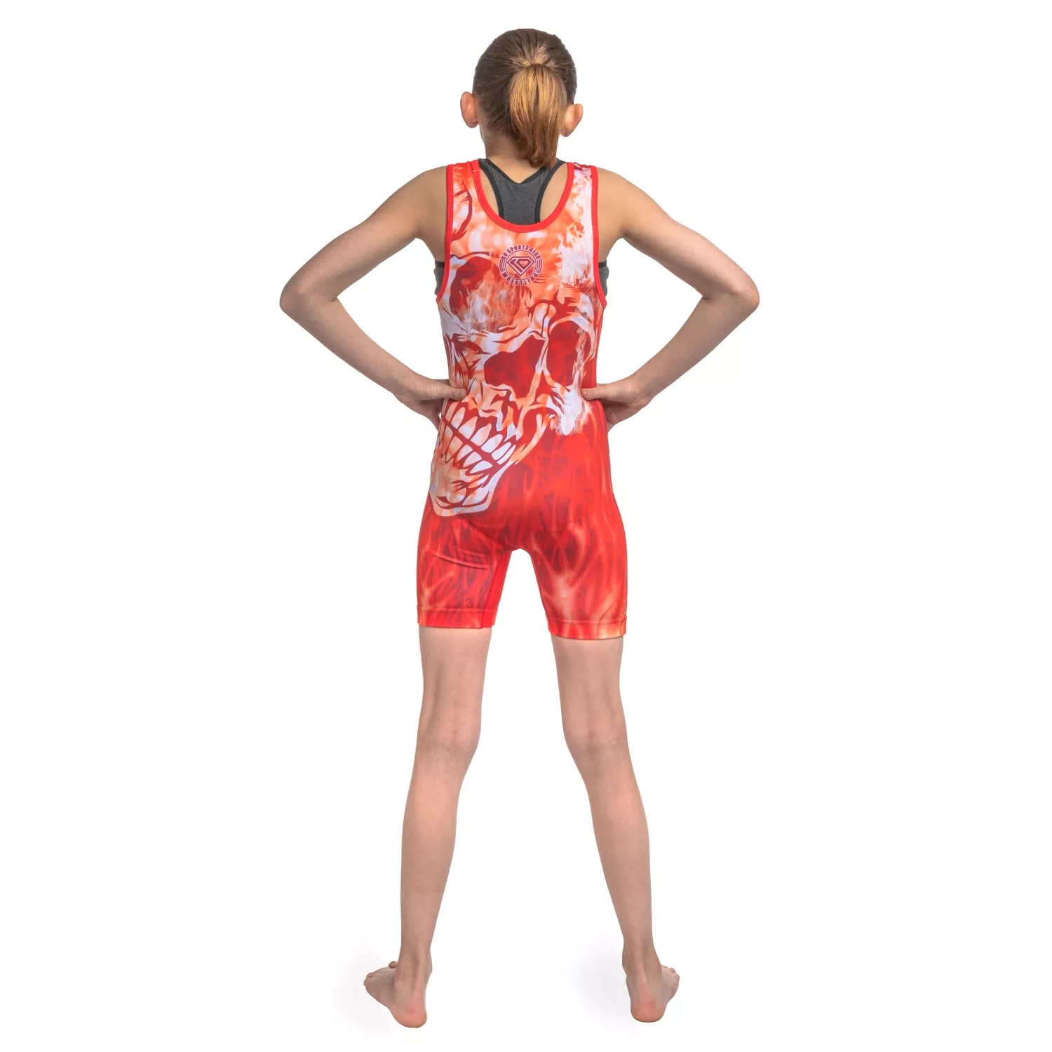 Wrestling Singlet by KO Sports Gear: RED FLAMING SKULL - Image 6