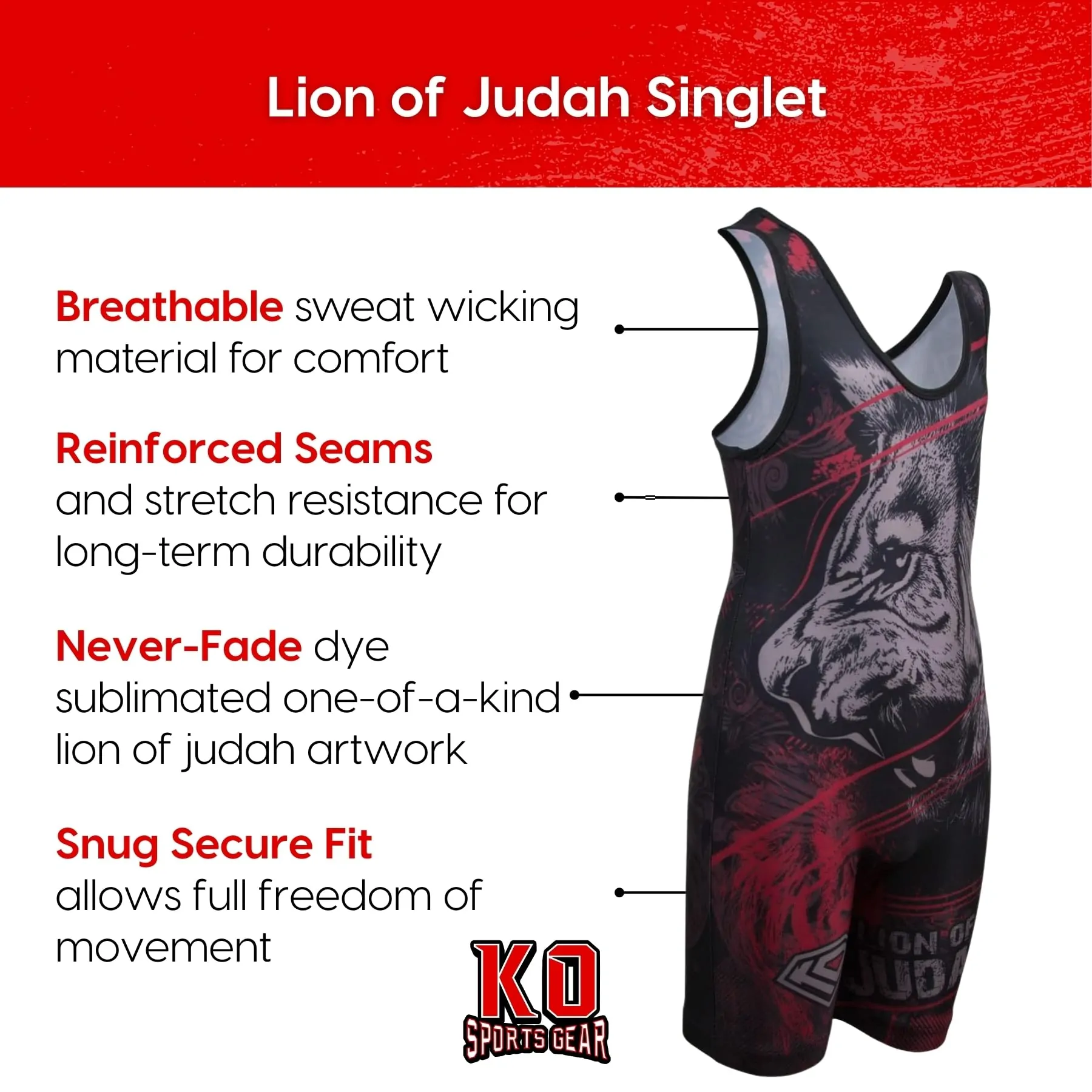Wrestling Singlet by KO Sports Gear: LION OF JUDAH - Image 5