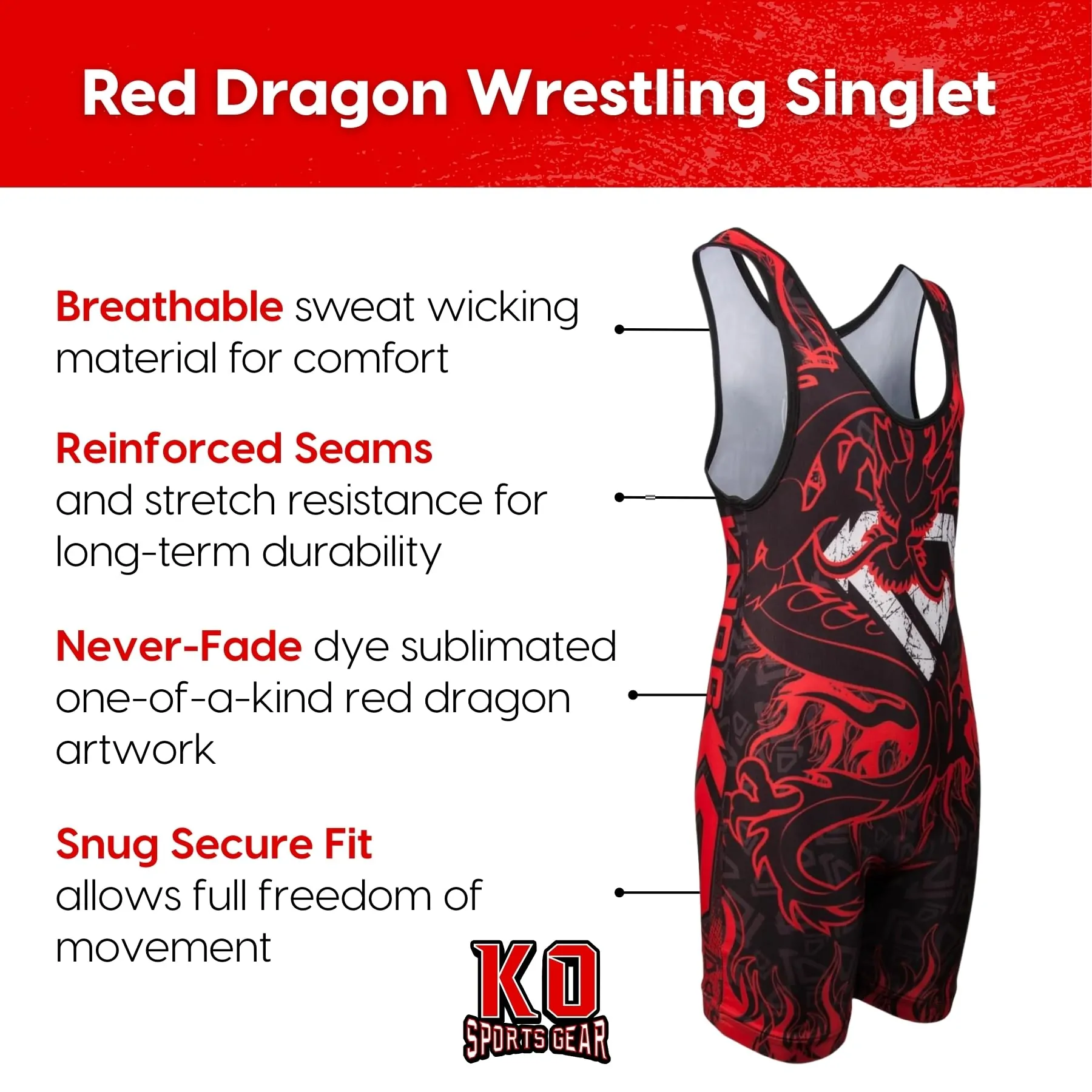 Wrestling Singlet by KO Sports Gear: DRAGON – RED - Image 5