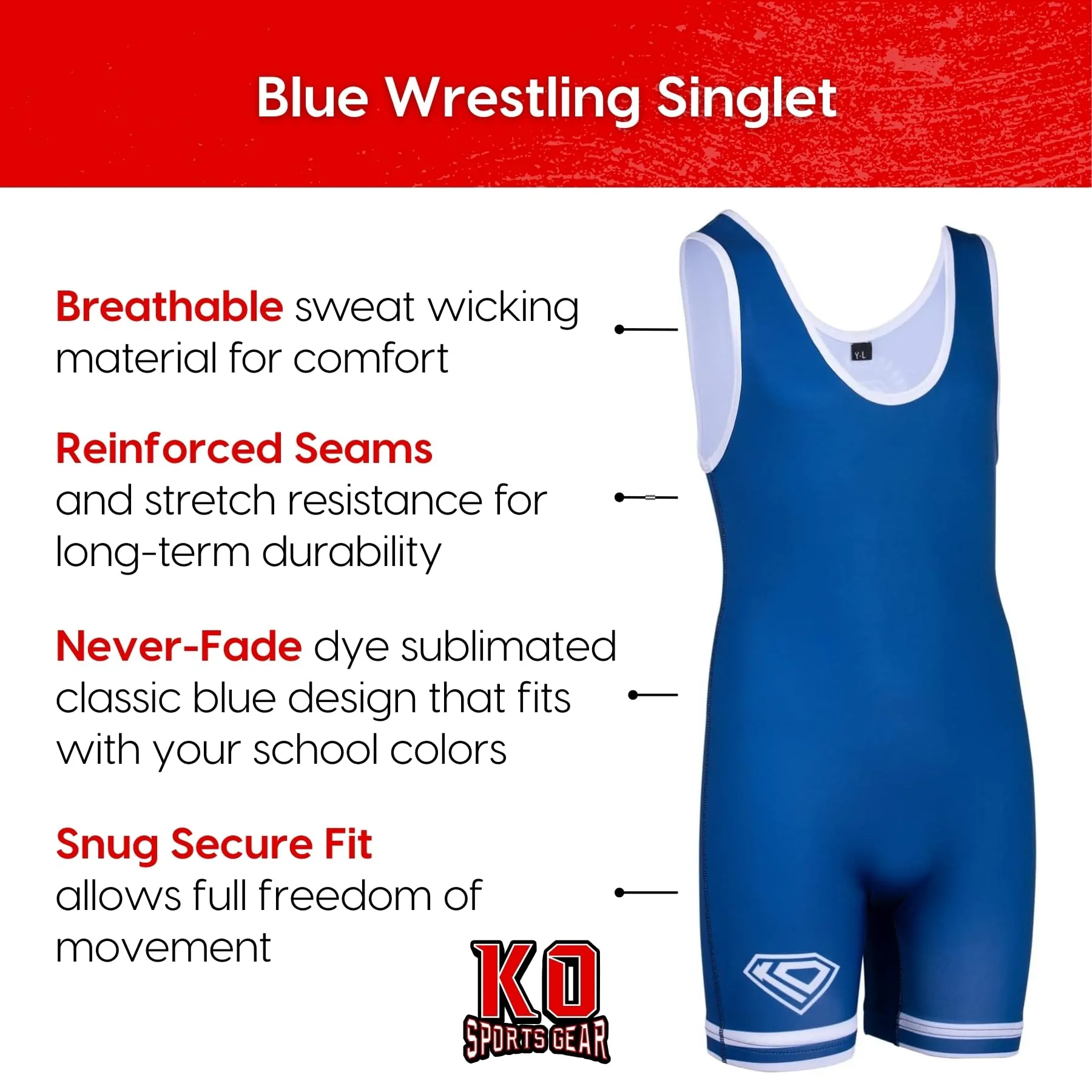 Wrestling Singlet by KO Sports Gear: KO CLASSIC – BLUE - Image 7