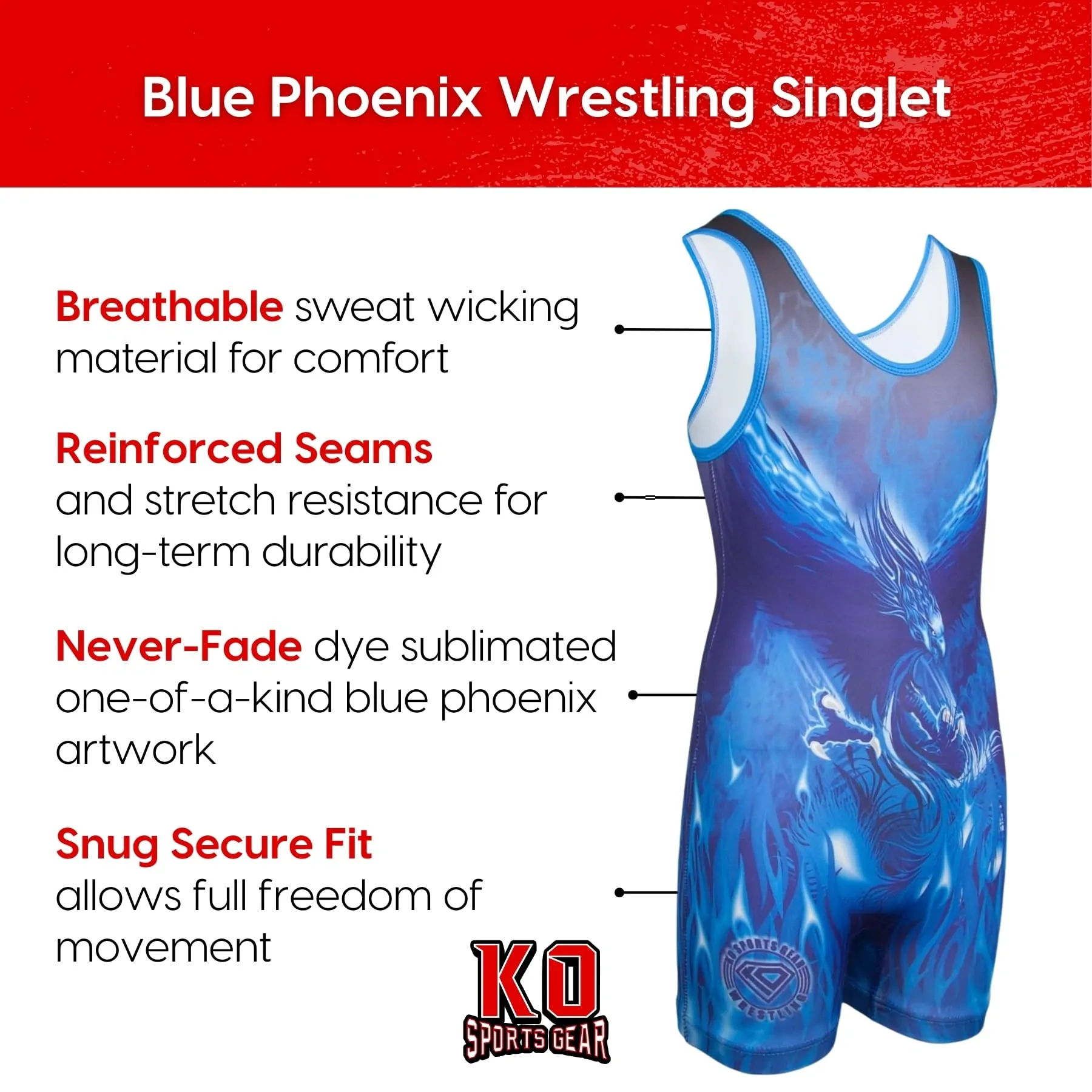 Wrestling Singlet by KO Sports Gear: PHOENIX – BLUE - Image 5