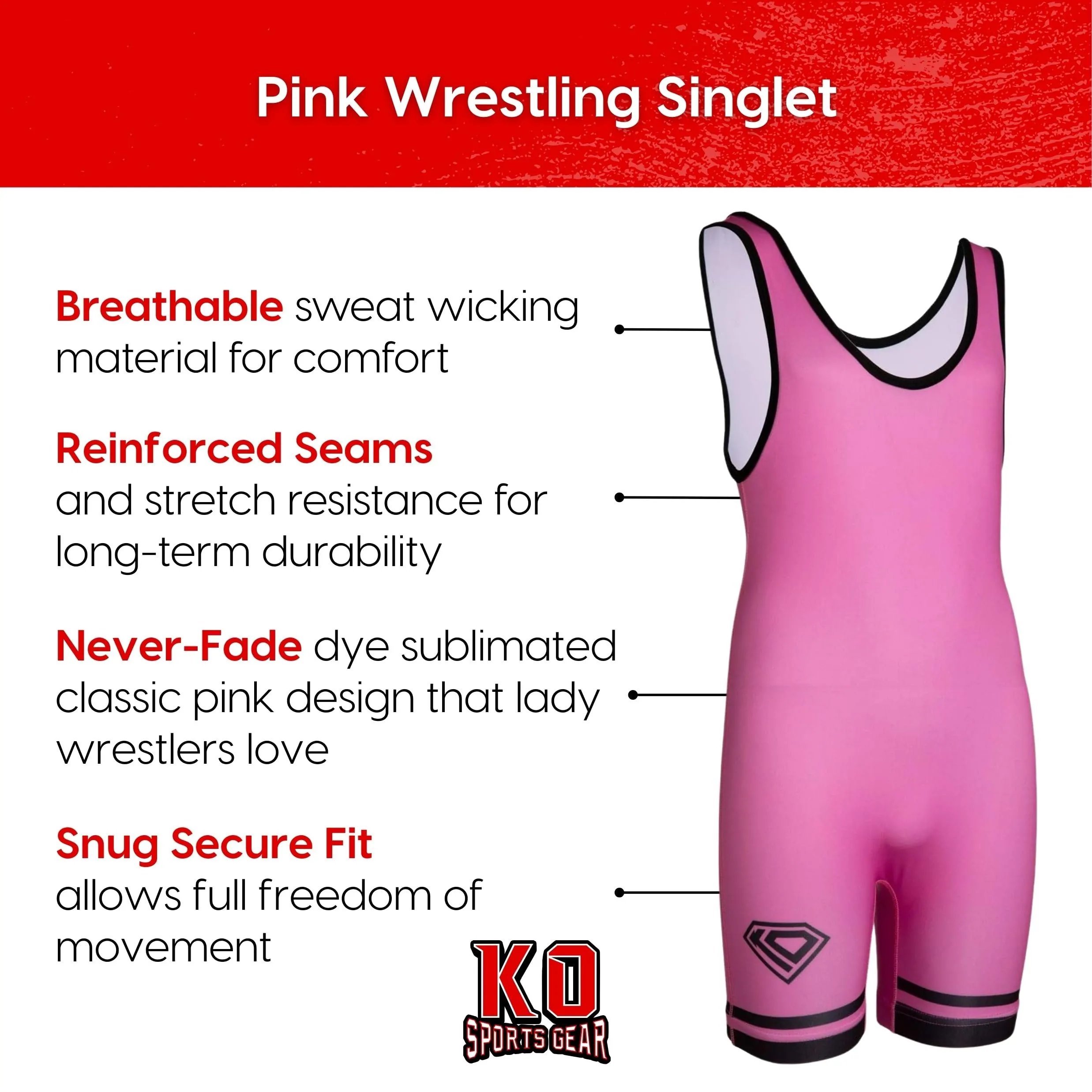Wrestling Singlet by KO Sports Gear: KO CLASSIC – PINK - Image 5