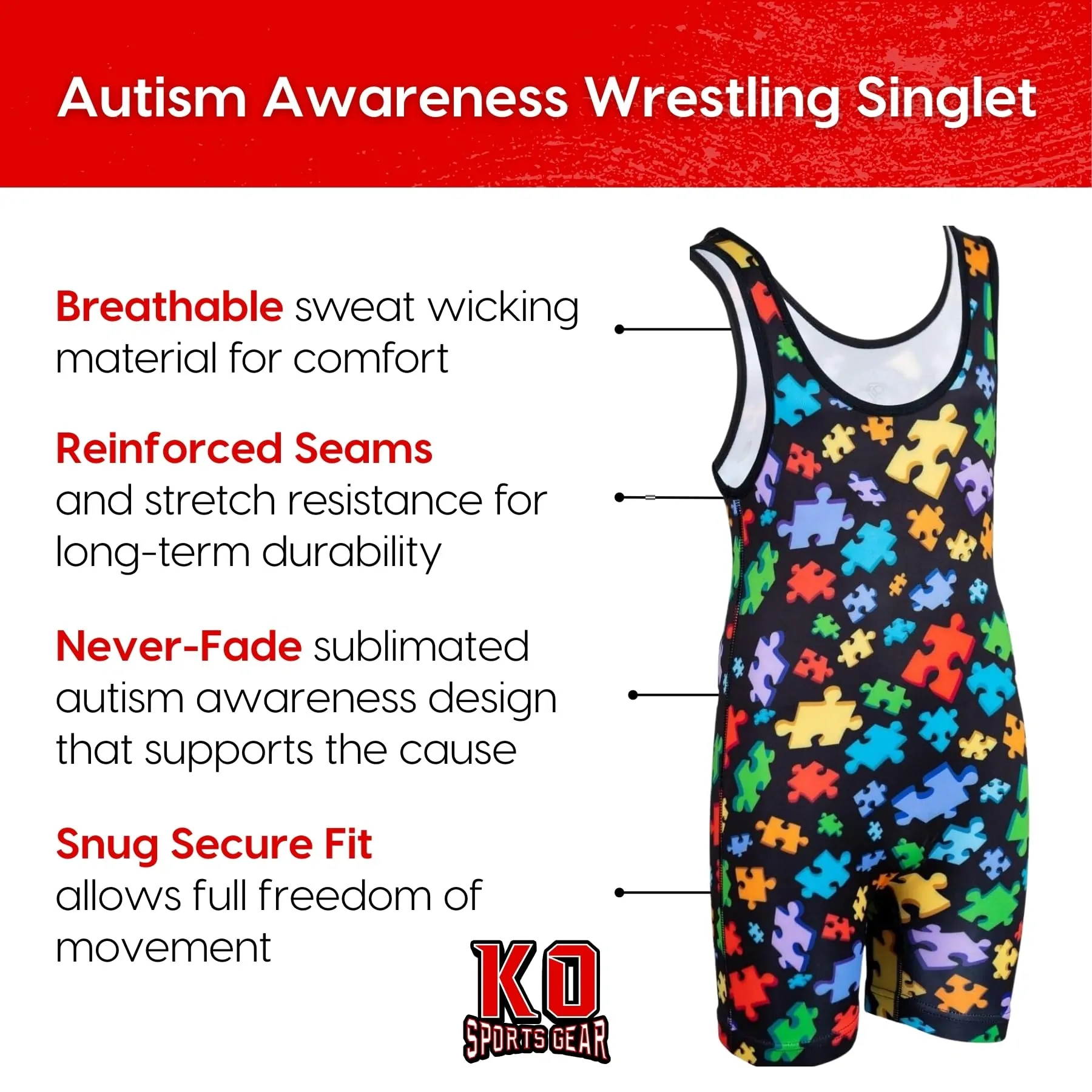 Wrestling Singlet by KO Sports Gear: AUTISM AWARENESS - Image 6