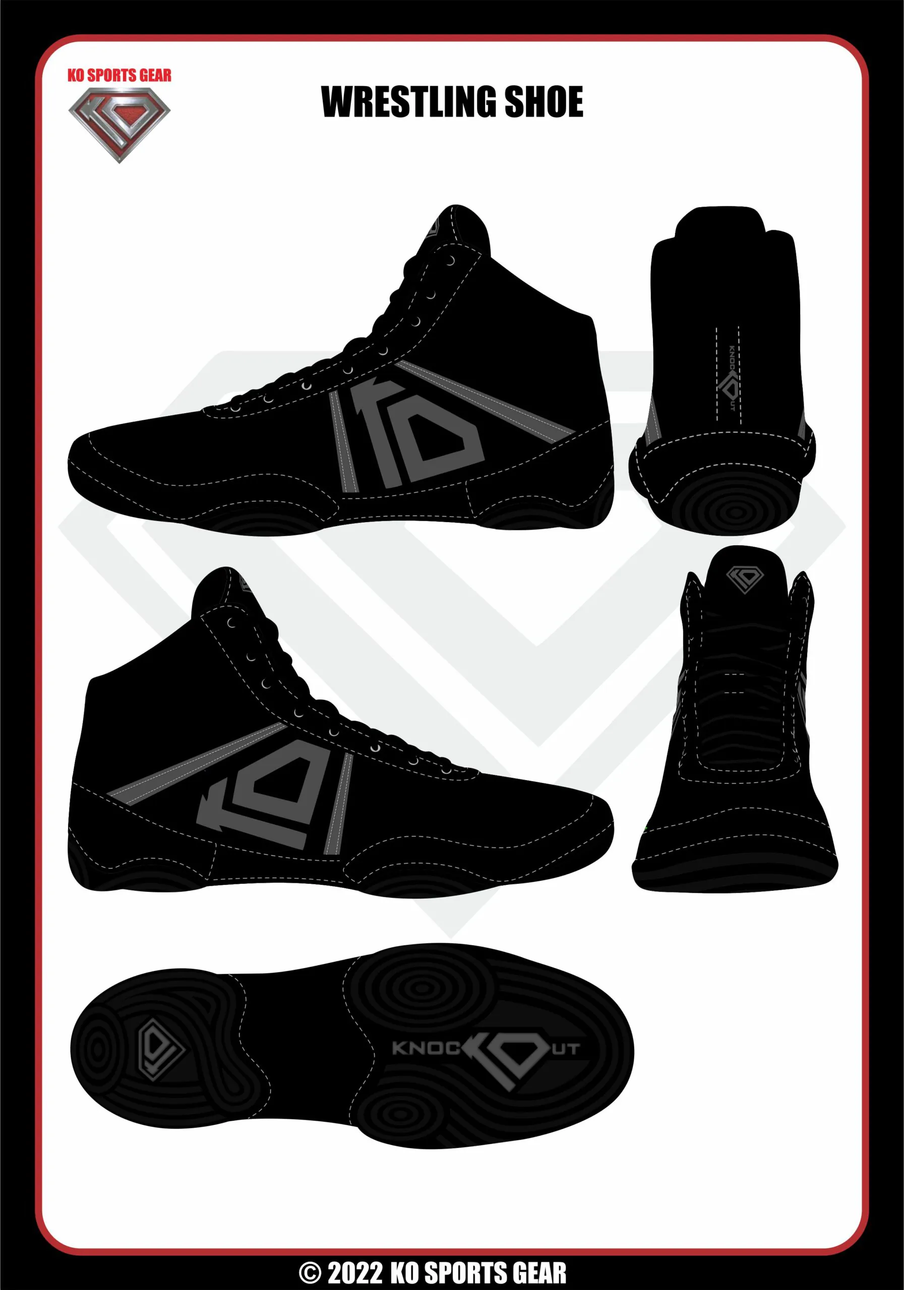Black Out Wrestling Shoes by KO Sports Gear
