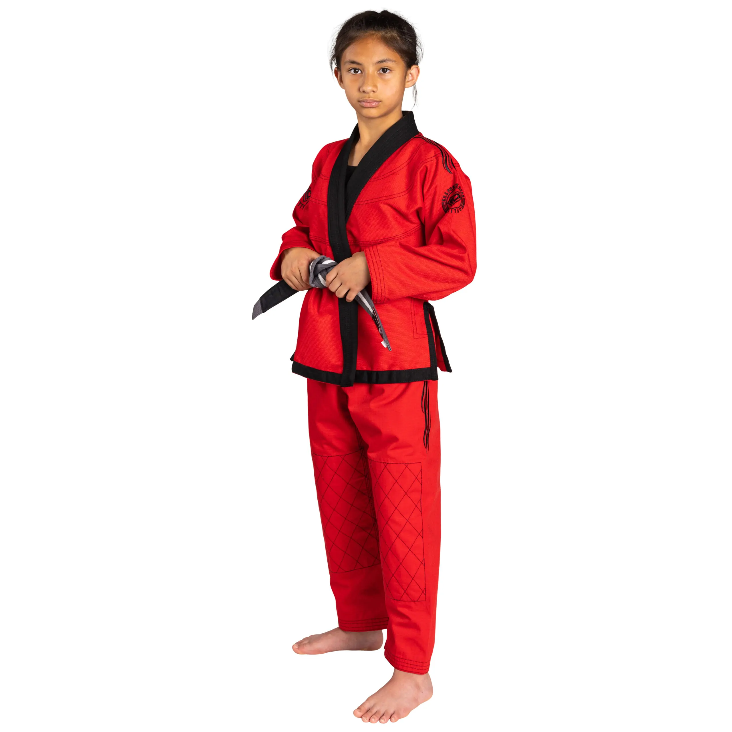 KO Sports Gear's Red Wave Kids Gi - BJJ Kimono and Pants - Pearl Weave - For Jiu Jitsu - Image 3