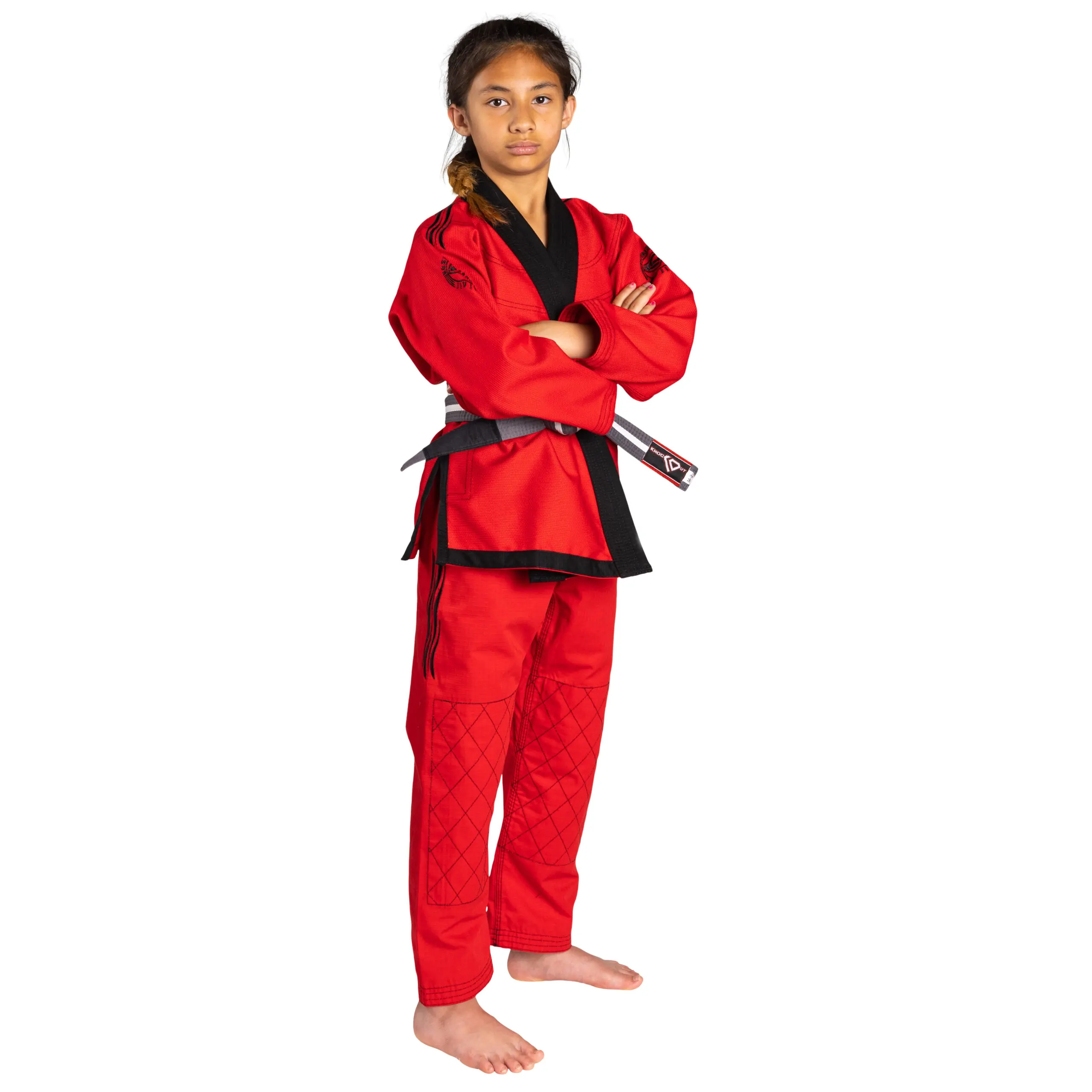 KO Sports Gear's Red Wave Kids Gi - BJJ Kimono and Pants - Pearl Weave - For Jiu Jitsu - Image 2