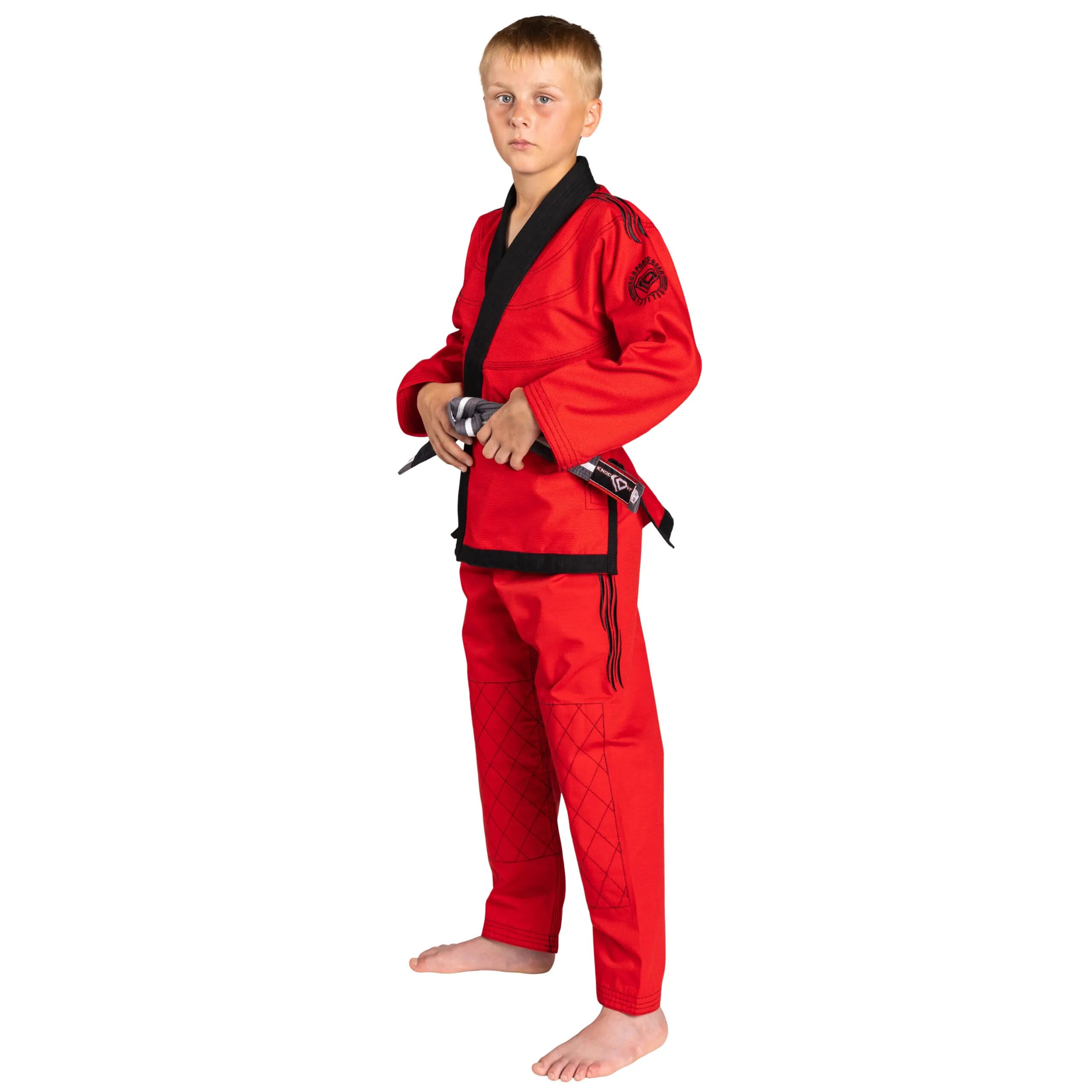KO Sports Gear's Red Wave Kids Gi - BJJ Kimono and Pants - Pearl Weave - For Jiu Jitsu - Image 5